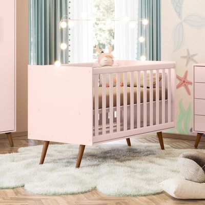 Conjunto Quarto Infantil Retro Berço E Comoda Jacarta Rosa