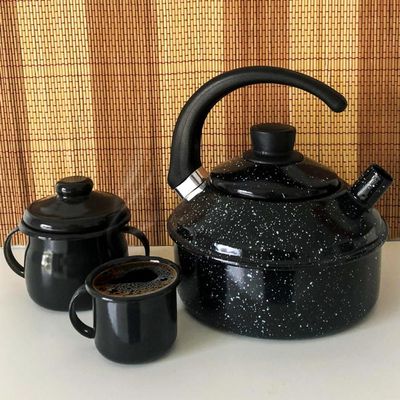 Jogo 6 Canecas Esmaltadas Pequenas Com Alças 90ml Xícaras Ágata Para Café Preto