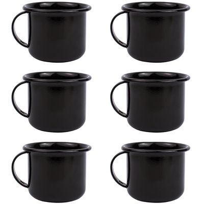 Jogo 6 Canecas Esmaltadas Pequenas Com Alças 90ml Xícaras Ágata Para Café Preto