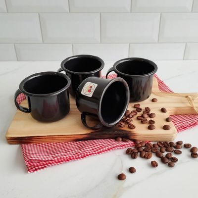 Jogo 6 Canecas Esmaltadas Pequenas Com Alças 90ml Xícaras Ágata Para Café Preto