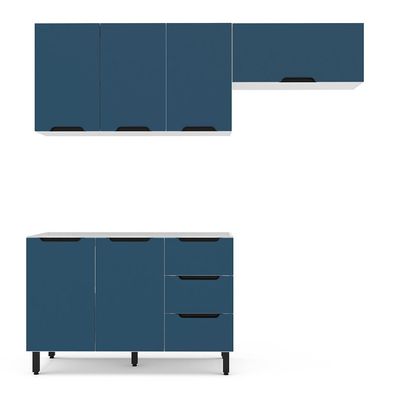 Cozinha Compacta sem Tampo Meena 6 Portas 3 Gavetas Azul e Branca