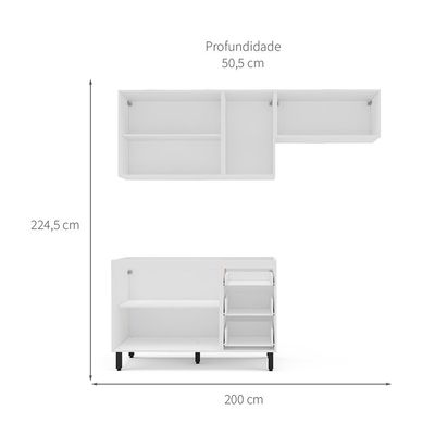 Cozinha Compacta Sem Tampo Amara 6 Portas 3 Gavetas Azul e Branca