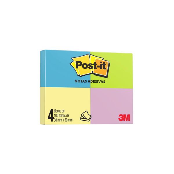 Bloco Adesivo Post It 3M Colorido 4 Blocos de 100 Folhas 38x50mm Bloco Adesivo Post It 3M Colorido 4 Blocos de 100 Folhas 38x50mm