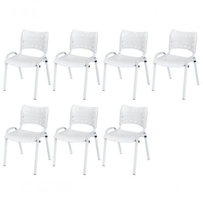 Cadeira Iso Base Branco Igreja, Escola, Escritório - Branco Kit 7 Peças