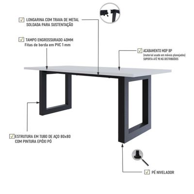 Mesa De Jantar Bronx R 200x90x77cm Brmj9200r Branco Tx - Est.preta Branco Tx/est.preta