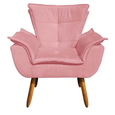 Kit 2 Poltronas Decorativas Pés Palito Com Puff Opla Suede Rose - Ibiza