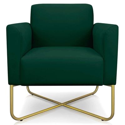 Kit 2 Poltronas Decorativas Base Industrial X Dourada Maressa S23 Suede Verde - Ibiza