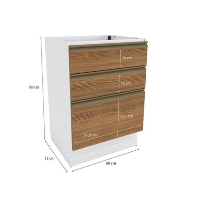 Balcão 3 Gavetas Kappesberg Celeste 100% Mdf Branco-nogueira 60cm