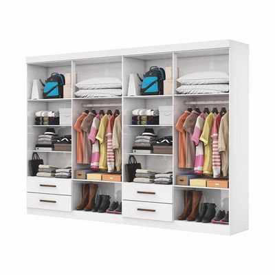 Closet Casal Duplo Lu 8 Portas 4 Gavetas Com Espelho Branco