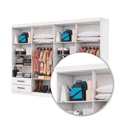 Closet Casal Duplo Lu 8 Portas 4 Gavetas Com Espelho Branco