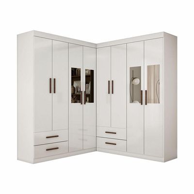 Closet Casal Duplo Lu 8 Portas 4 Gavetas Com Espelho Branco