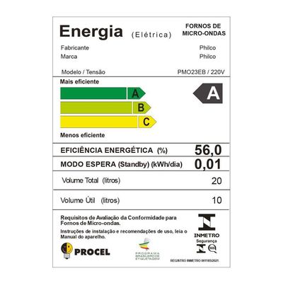 Micro-ondas 20L Philco Espelhado Limpa Fácil 1100W PMO23EB 220V