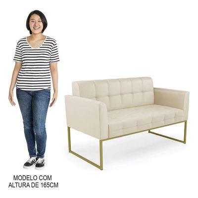 Sofá Namoradeira E 1 Poltrona Base Industrial Dourado Ana Sintético Bege - Ibiza