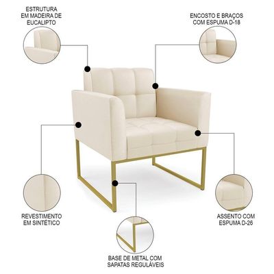 Sofá Namoradeira E 1 Poltrona Base Industrial Dourado Ana Sintético Bege - Ibiza