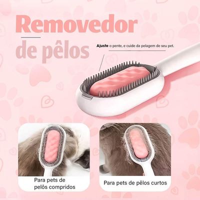 Escova Pet Rosa Tira Pelos 2 Em 1 Cães E Gatos