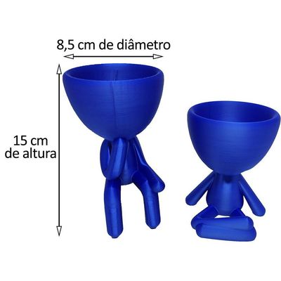 Kit 2 Vasos Sentados 15 Cm Suculentas Robert Plant Decoração Decorativo Azul Metálico