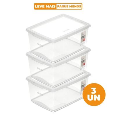 Kit Caixa Organizadora Plástica Cristal 7,5l Ordene 3 Unidades