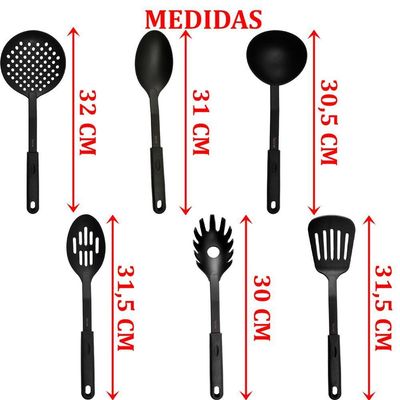 Conjunto Utensílios Cozinha Nylon Black Luxo Elegante 6 peças
