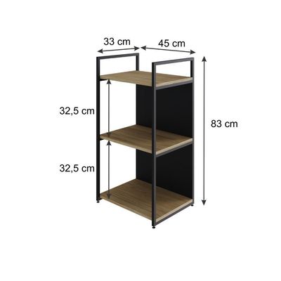 Estante C/03 Prateleiras 84x45x33cm C/fundo Yon Vermont Oak/est.preta Vermont Oak/est.preta