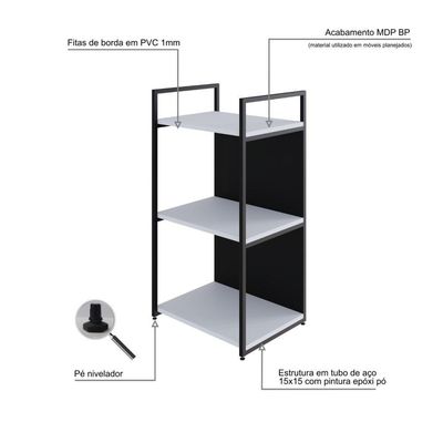 Estante C/03 Prateleiras 84x45x33cm C/fundo Yon Branco Tx/est.preta Branco Tx/est.preta