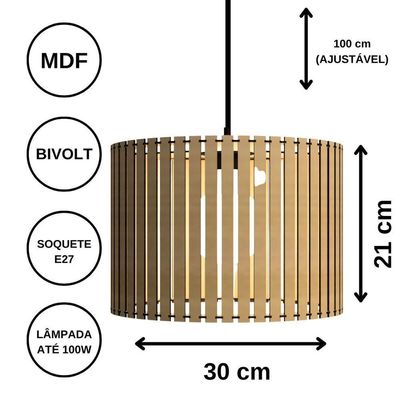 Luminária Pendente Sirius Modelo Ripado - Marrom