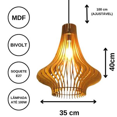 Luminária Teto Tipo Pendente Aquila Mdf - Completa Mdf Cru