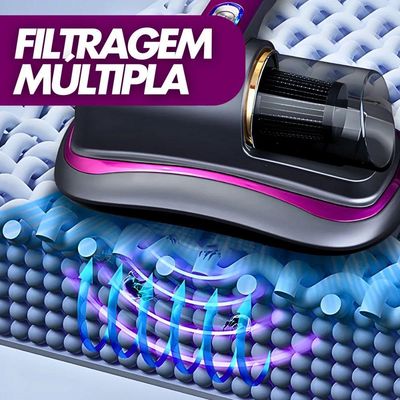 Aspirador Sem Fio Rosa Uv Portátil Anti Acaro Recarregável