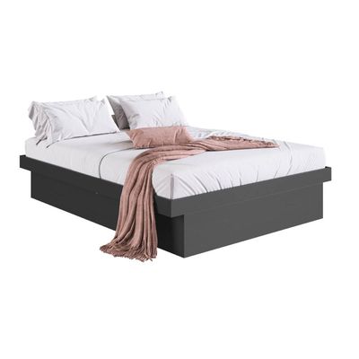 Cama de Casal Queen com Box Baú Grafite MDP Bogotá Organizador Travesseiros Cobertores