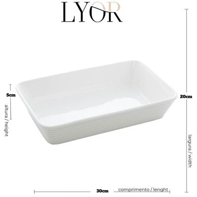 Assadeira de Porcelana Branca 1,5L Refratário Retangular Servir Mesa Posta Lyor Línea