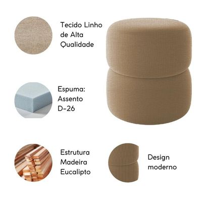 Kit Poltrona E Puff Decorativo Escritório Sala Recepção Maia Linho Bege