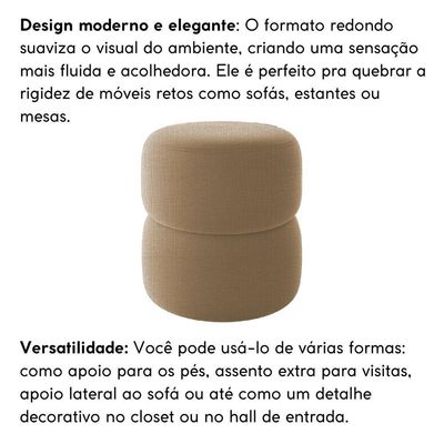 Kit 2 Poltrona Decorativa Puff Sala Moderno Escritório Maia Linho Bege