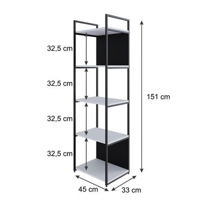 Estante C/05 Prateleiras 152x45x33cm C/fundo Yon Branco Tx/est.preta Branco Tx/est.preta