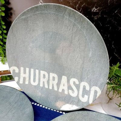 Kit 6 Pratos Rasos Tramontina Churrasco Stone Porcelana 28cm Temático BBQ Steak