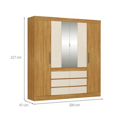 Guarda-Roupa Casal com Espelho Trevi 4 Portas 6 Gavetas Cinamon e Off White