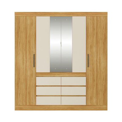 Guarda-Roupa Casal com Espelho Trevi 4 Portas 6 Gavetas Cinamon e Off White