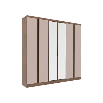 Guarda Roupa Casal Bartira Monte Rei 6 Portas 6 Gavetas com Espelho 238 cm Largura Avelã/Cappuccino