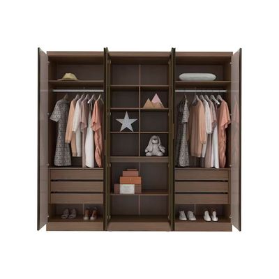 Guarda Roupa Casal Bartira Monte Rei 6 Portas 6 Gavetas com Espelho 238 cm Largura Avelã/Cappuccino