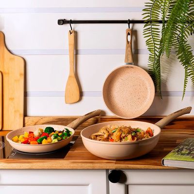 Frigideira Wok de Indução Lyor em Alumí­nio com Revestimento Cerâmico Granilite Bege 28cm Bege