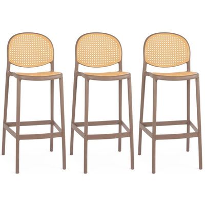 Kit 3 Banqueta Alta Com Encosto Roma Em Polipropileno Cozinha/bancada - Marrom Claro