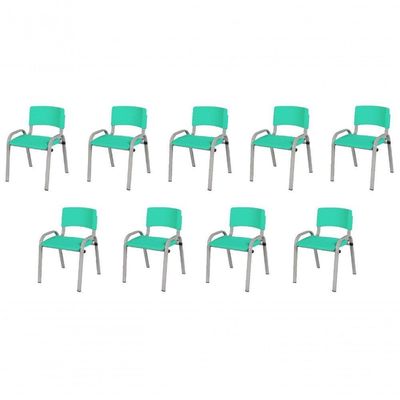 Kit 9 Cadeira Iso Infantil Creche, Escola Base Cinza Verde água