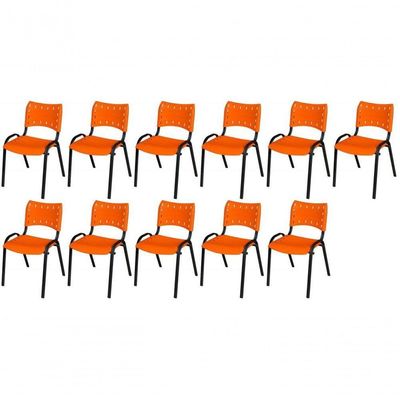 Cadeira Iso Base Preto Escola, Escritório Laranja Kit 11 Un