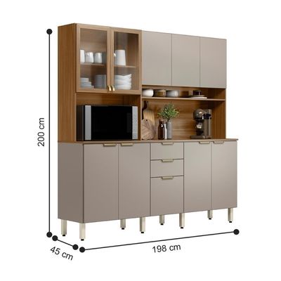 Armário Cozinha Compacta 10 Portas Porto Amêndola Nude
