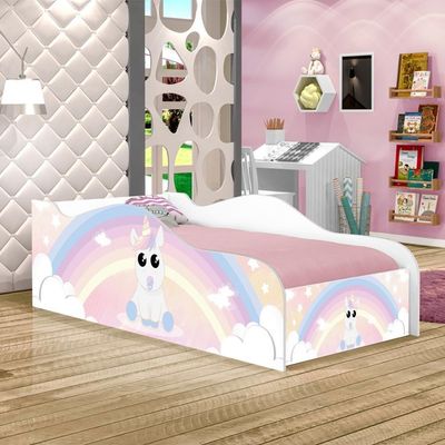 Cama Carro Fun Adesivada Unicórnio Bebê Solteiro