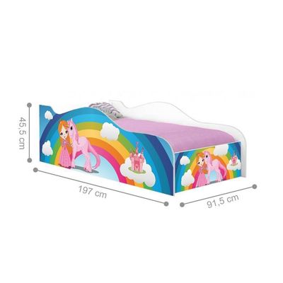 Cama Carro Fun Adesivada Princesa Unicórnio Arco íris Solteiro