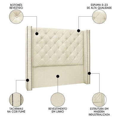 Cabeceira Casal King Cama 195cm Louise S06 Linho Pérola - Mpozenato