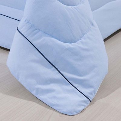 Kit Edredom 100% Algodão Percal 150 Fios Dupla Face Solteiro + Jogo De Cama 5 Peças - Azul-branco