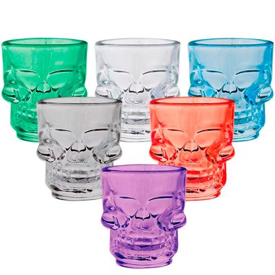 Conjunto de Copos para Shot Dynasty Skull Mug em Vidro Colorido 50ml 6 Peças Colorido