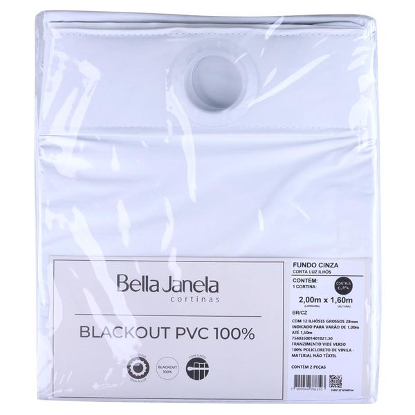Cortina Corta Luz Bella Janela 2,00m x 1,60m Dupla Face com Ilhós Branco/Cinza