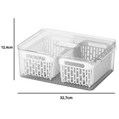 Kit 2 Organizadores Caixas de Geladeira 6,7L Coza Dry Frutas 4 Cestos Escorredores