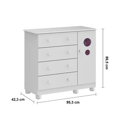 Guarda-Roupa Infantil Peroba Duda Plus, 86 cm de Largura + Cômoda 1 Porta, 4 Gavetas, 1 Prateleira, 95,3 cm de Largura + Berço Americano Branco